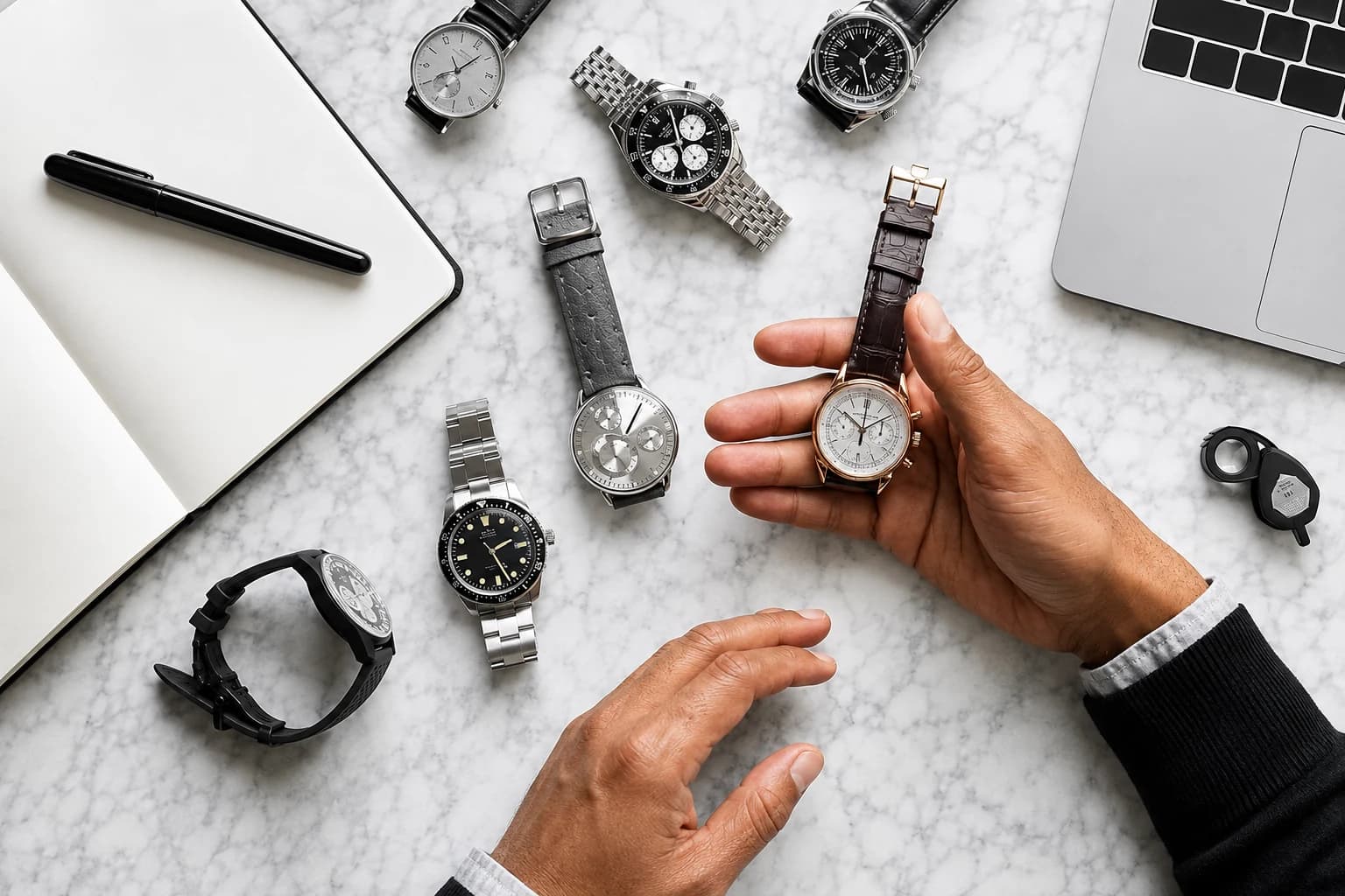 Marble Desk Watch Workspace